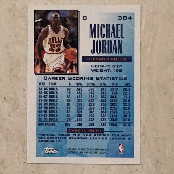 Michael Jordan 1994 Topps 384 Reigning Scoring Leader Basketball Card NBA #384 - Picture 6 of 10